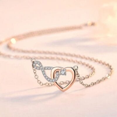 Pendant Necklace- Heart-Shaped Interlocking Zirconia- Mother's Day Gifts