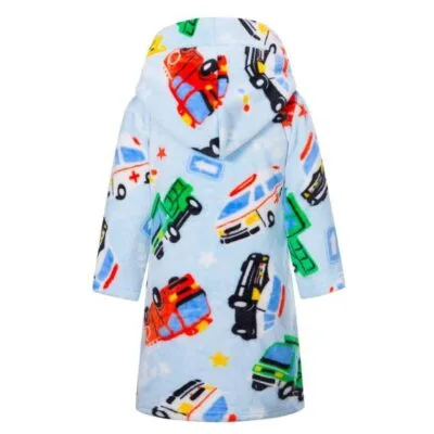 Plush Hooded Robe- Blue Cars