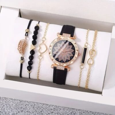 Watch Set- 6PC Black Gold Mandala