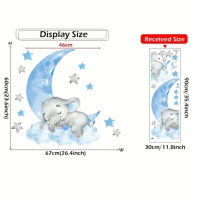 Decal: Nursery- Elephant on Moon Blue