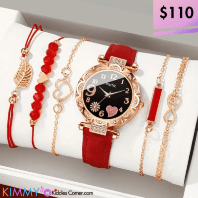 Watch Set- 6 Pcs Quartz Red Heart