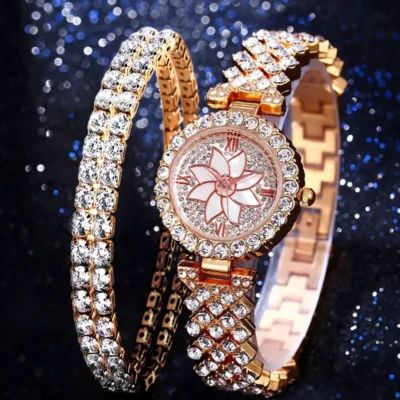 Watch Set- 2 Pcs Quartz Roman Lotus