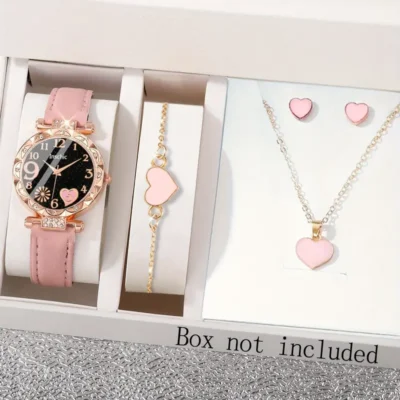Watch Set- 5 Pcs Quartz Light Pink Hearts