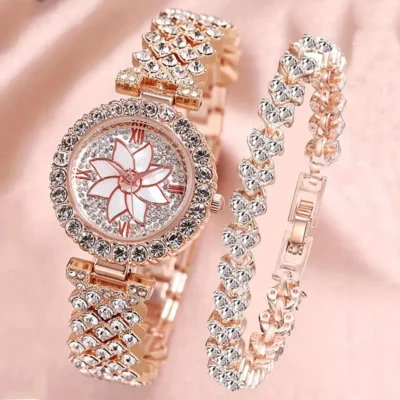 Watch Set- 2 Pcs Quartz Roman Lotus