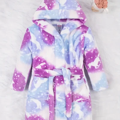 Plush Hooded Robe- Purple Unicorn