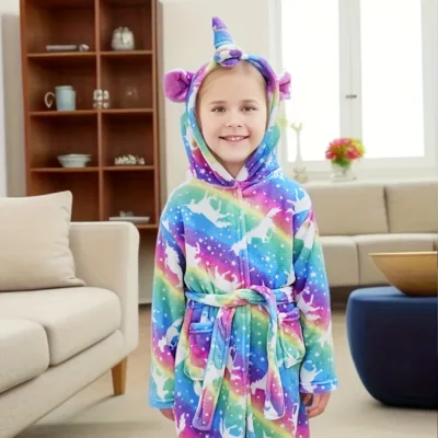 Plush Hooded Robe- Rainbow Starry