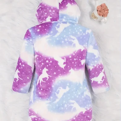 Plush Hooded Robe- Purple Unicorn