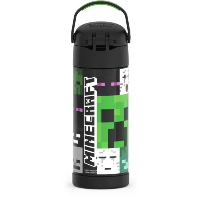 Thermos Stainless Steel Bottle with Straw, Minecraft, 14oz