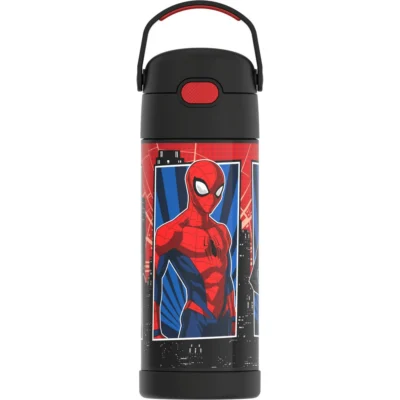 Thermos Stainless Steel Water Bottle w/ Straw, Spiderman, 14oz