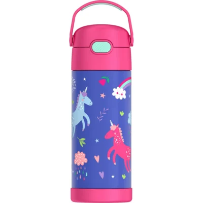 Thermos Stainless Steel Water Bottle w/ Straw, Unicorn, 14oz