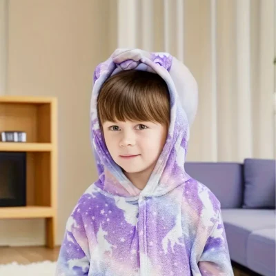Plush Hooded Robe- Bright Purple Unicorn