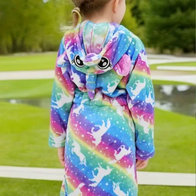 Plush Hooded Robe- Rainbow Starry