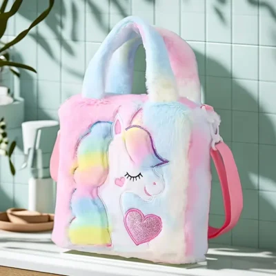 Fluffy Unicorn Cross Body Bag- Pink Tie Dye