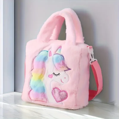 Fluffy Unicorn Cross Body Bag- Pink
