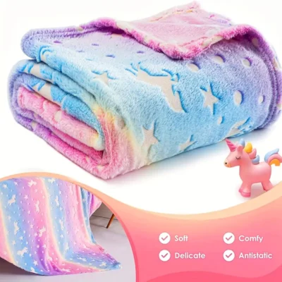 Glow In The Dark Blanket- Unicorn Purple Multi