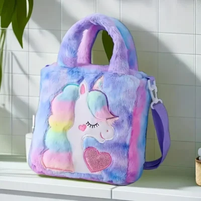 Fluffy Unicorn Cross Body Bag- Purple Tie Dye