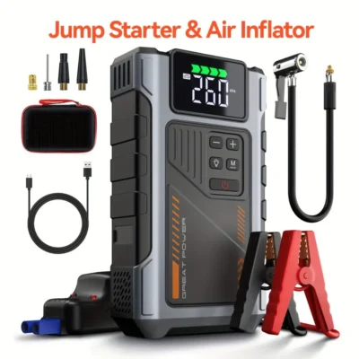 Portable Air Compressor & Jump Starter + Power Bank (Silver)