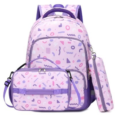 Backpack Set 15.7"- Purple Geometric
