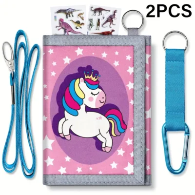 Kids Trifold Wallet - Unicorn w/ Lanyard