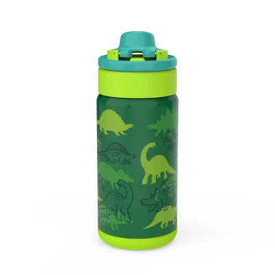 Zak! Stainless Steel Water Bottle w/ Straw, Green Dinosaur, 14oz
