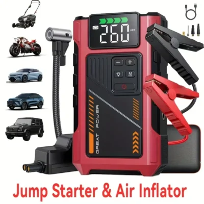 Portable Air Compressor & Jump Starter + Power Bank (Red)