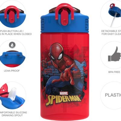 Zak! Leak Proof Kids Straw Water Bottle 16oz- Spiderman