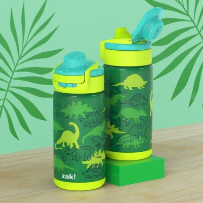 Zak! Stainless Steel Water Bottle w/ Straw, Green Dinosaur, 14oz