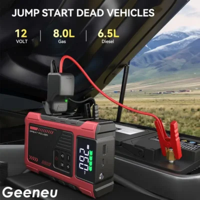 Portable Air Compressor & Jump Starter + Power Bank (Red)