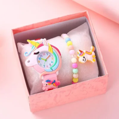 Girls Watch Set- Unicorn Light Pink