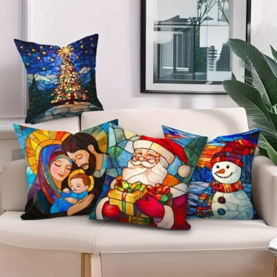 Pillow Covers- 4PC Set- Santa, Snowman, Tree & Nativity Scenes -18x18