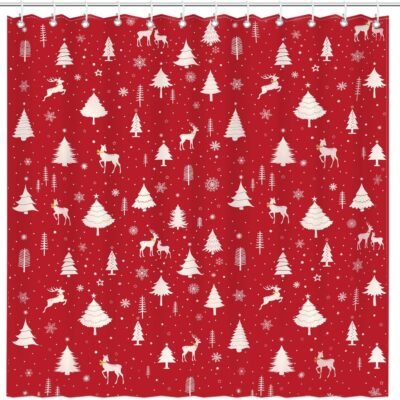 Shower Curtain- Red Trees and Reindeer