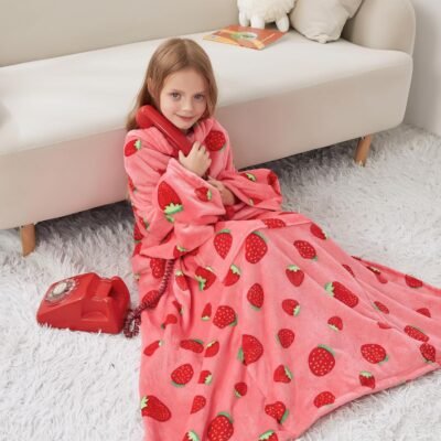Wearable Lounge Blanket For Kids- Strawberrry