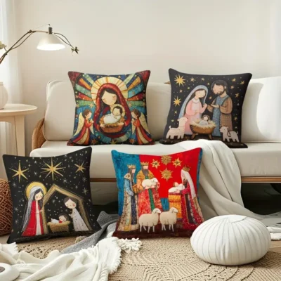 Pillow Covers- 4PC Set- The Birth Of Jesus Christ -18x18
