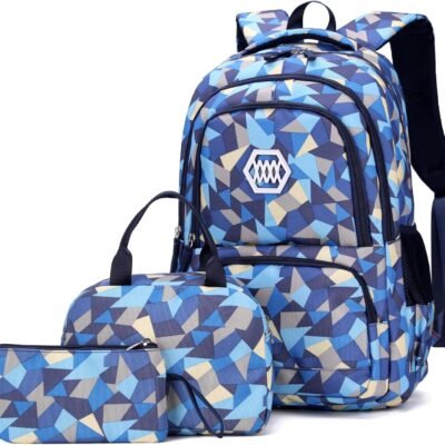 Backpack Set 18.9"- Large: Blue Geometric