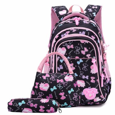 Backpack Set 18.1"- Large: Black & Pink Bows